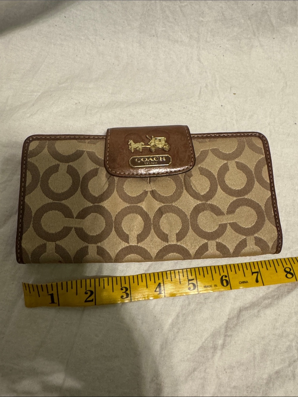 Coach Tan and Brown Signature Continental Wallet